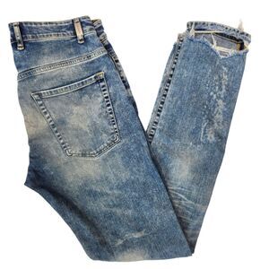 Represent Mens Work Blue Distressed Hem Faded Skinny Jeans 32